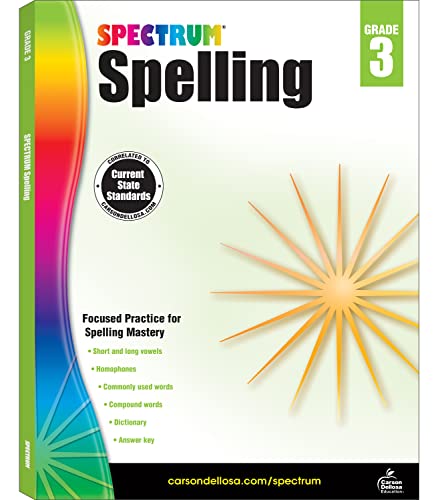 Spectrum Spelling Workbook Grade 3, Phonics and Handwriting Practice With Vowels, Consonants, Compound Words, 3rd Grade Workbook With English Dictionary, Classroom or Homeschool Curriculum