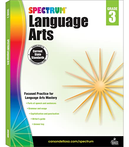 Spectrum Language Arts Grade 3 Workbook, Grammar, Sentences, Parts of Speech, Proofreading, and Writing Practice, Classroom or Homeschool Curriculum