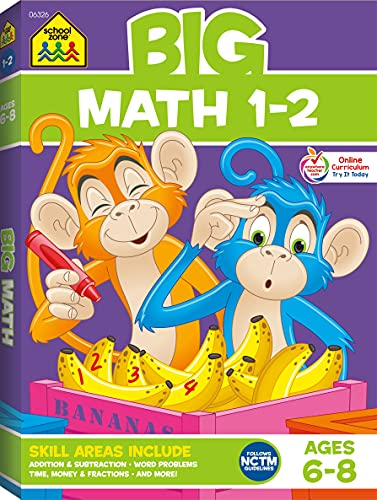 School Zone - Big Math 1-2 Workbook - 320 Pages, Ages 6 to 8, 1st Grade, 2nd Grade, Addition, Subtraction, Word Problems, Time, Money, Fractions, and More (School Zone Big Workbook Series)